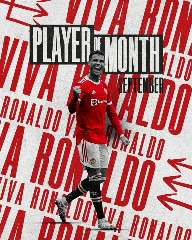 ¡Felicitaciones Ronaldo!Manchester United anuncia la elección de Ronaldo como el jugador del mes de septiembre